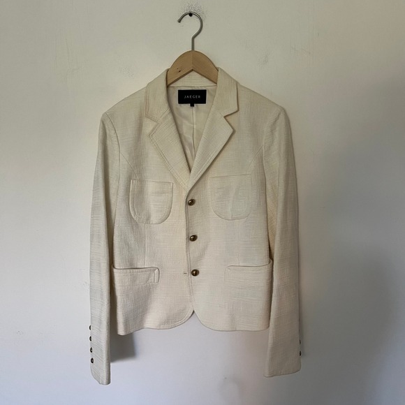 jaeger Jackets & Blazers - Jaeger Cream Textured Tailored Blazer Jacket Brass Buttons Notched Lapel